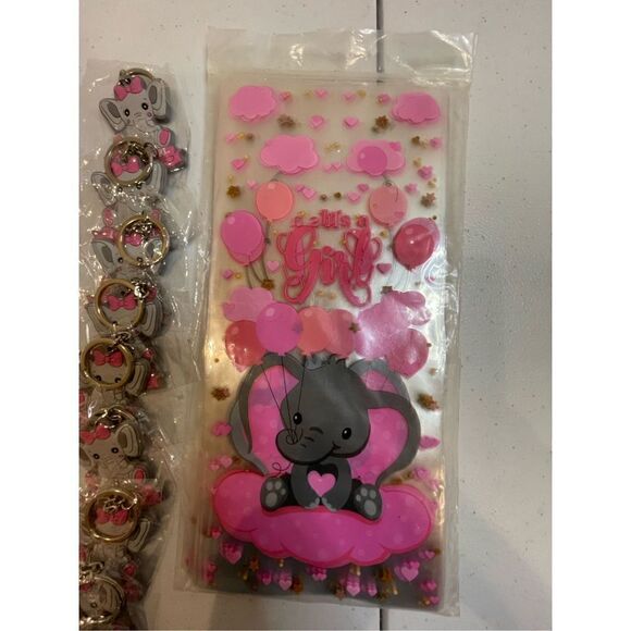 It’s a Girl Elephant gift bags and 11 matching keychains NWT - Picture 2 of 7